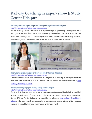 Railway Coaching in jaipur-Shree Ji Study Center Udaipur