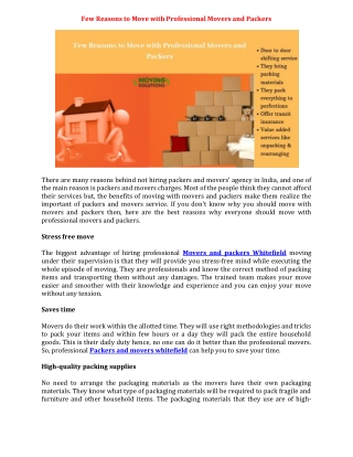 Few Reasons to Move with Professional Movers and Packers