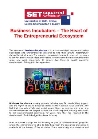 Business Incubators – The Heart of The Entrepreneurial Ecosystem