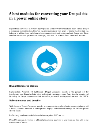 5 Best Modules for Converting your Drupal Site in a Power Online Store