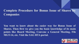 Step by step procedure for Bonus Issue of Shares by Companies