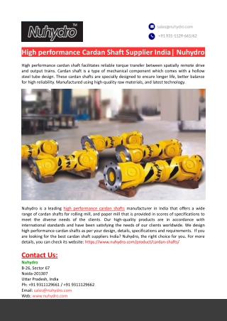 Cardan Shafts Manufacturers India