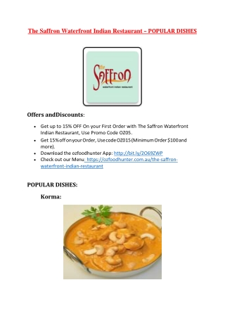 25% Off -The Saffron Waterfront Indian Restaurant-Hobart - Order Food Online