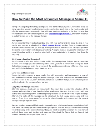 How to Make the Most of Couples Massage in Miami, FL