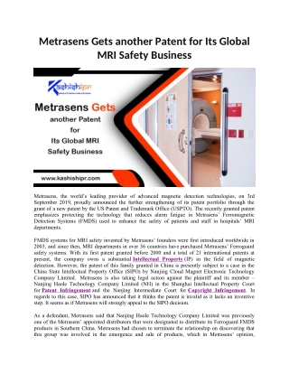 Metrasens Gets another Patent for Its Global MRI Safety Business