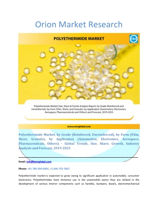 Polyetherimide Market Segmentation, Forecast, Market Analysis, Global Industry Size and Share to 2025