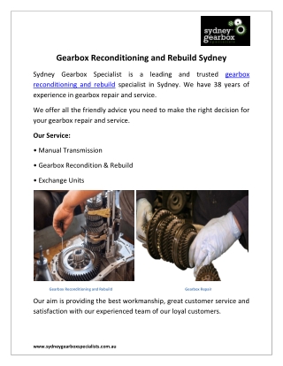 Gearbox Reconditioning and Rebuild Sydney - Sydney Gearbox Specialist