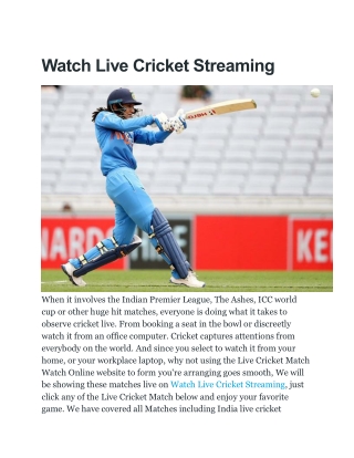 Watch Live Cricket Streaming