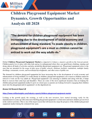 Children Playground Equipment Market Dynamics, Growth Opportunities and Analysis till 2028