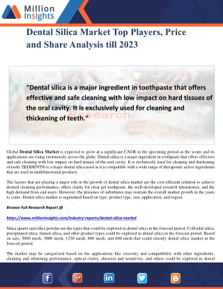 Dental Silica Market Top Players, Price and Share Analysis till 2023