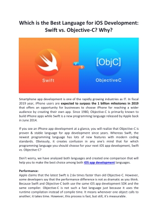 Which is the Best Language for iOS Development: Swift vs. Objective-C? Why?