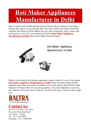 Roti Maker Appliances Manufacturer in Delhi