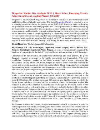Ticagrelor Market Size Analysis 2019 | Share Value, Emerging Trends, Future Insights and Leading Players Till 2027