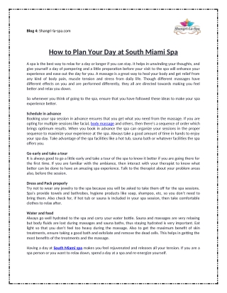 How to Plan Your Day at South Miami Spa