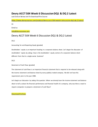 Devry ACCT 504 Week 6 Discussion DQ1 & DQ 2 Latest