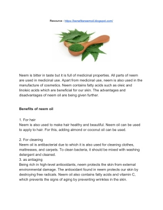 Benefits & side effects of neem oil