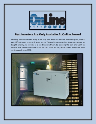 Best Inverters Are Only Available At Online Power!