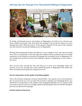 Moving Tips for Damage-Free Household Shifting In Magarpatta