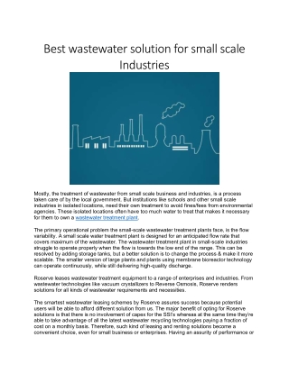 Best wastewater solution for small scale Industries