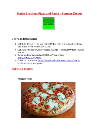 25% Off -Mario Brothers Pizza and Pasta-Crows Nest - Order Food Online