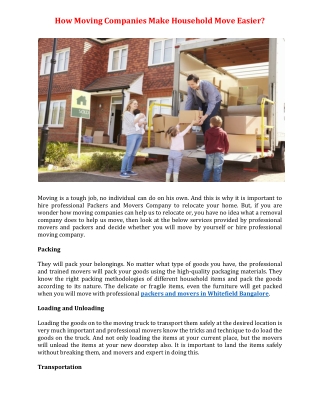 How Moving Companies Make Household Move Easier?