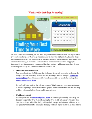 What are the best days for moving?