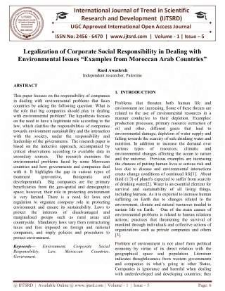 Legalization of Corporate Social Responsibility in Dealing with Environmental Issues "Examples from Moroccan Arab Countr
