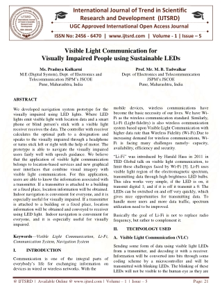Visible Light Communication for Visually Impaired People using Sustainable LEDs