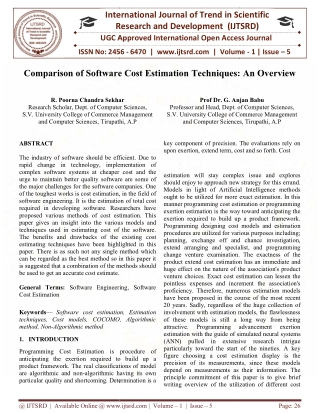 Comparison of Software Cost Estimation Techniques An Overview