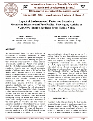 Impact of Environmental Factors on Secondary Metabolite Diversity and Free Radical Scavenging Activity of V .vinefera Ju