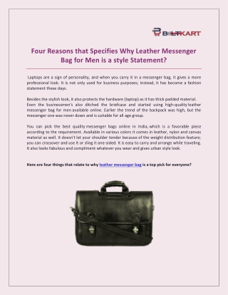 Four Reasons that Specifies Why Leather Messenger Bag for Men is a style Statement?