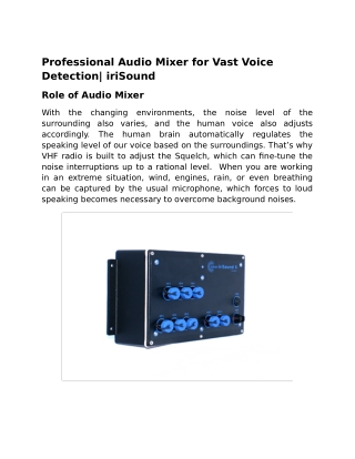 Professional Audio Mixer for Vast Voice Detection| iriSound