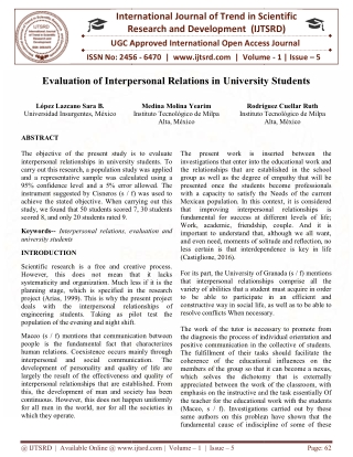 Evaluation of Interpersonal Relations in University Students