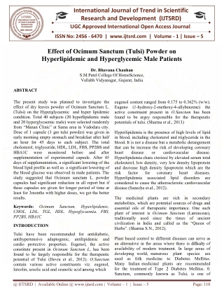 Effect of Ocimum Sanctum Tulsi Powder on Hyperlipidemic and Hyperglycemic Male Patients