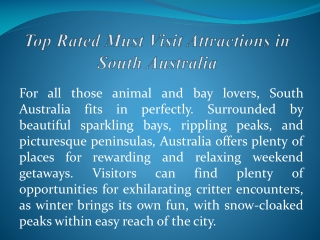 Top Rated Must Visit Attractions in South Australia