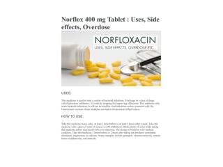 Norflox 400 mg Tablet : Uses, Side effects, Overdose