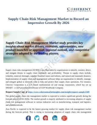 Supply Chain Risk Management Market, 2018-2026 by Segmentation: Based on Product, Application and Region