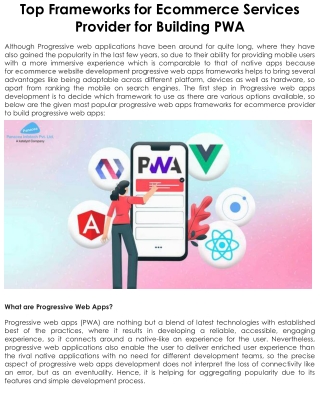 Top Frameworks for Ecommerce Services Provider for Building PWA