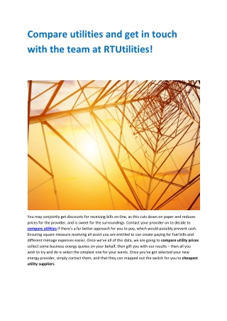 Compare utilities and get in touch with the team at RTUtilities!