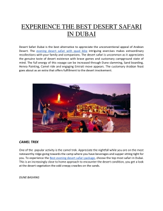 EXPERIENCE THE BEST DESERT SAFARI IN DUBAI