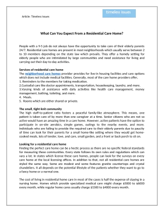 Timeless Issues - What Can You Expect From a Residential Care Home?