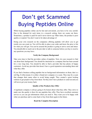 Don’t get Scammed Buying Peptides Online