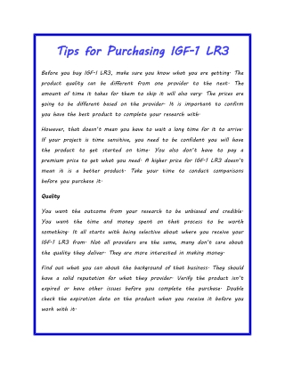 Tips for Purchasing IGF-1 LR3