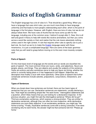 Basics of English Grammar