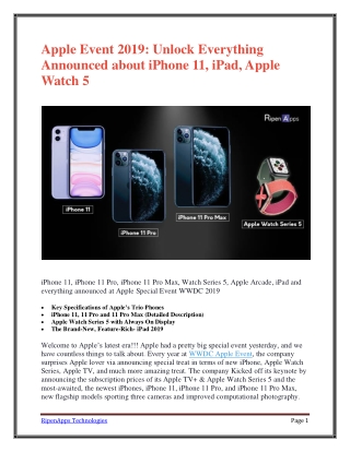 Apple Event 2019: Unlock Everything Announced about iPhone 11, iPad, Apple Watch 5