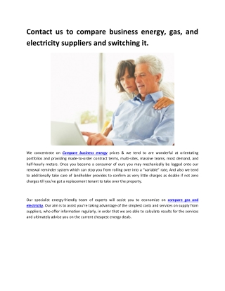 Contact us to compare business energy, gas, and electricity suppliers and switching it.