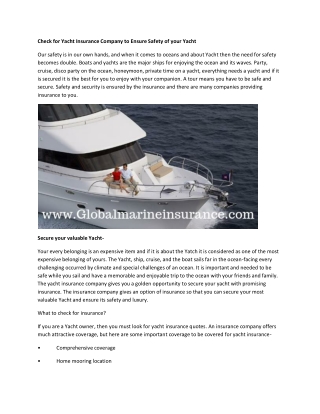 Check for Yacht Insurance Company to Ensure Safety of your Yacht