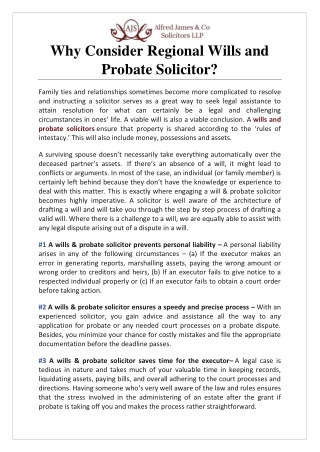 Why Consider Regional Wills and Probate Solicitor?