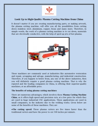 Look Up to High-Quality Plasma Cutting Machine from China