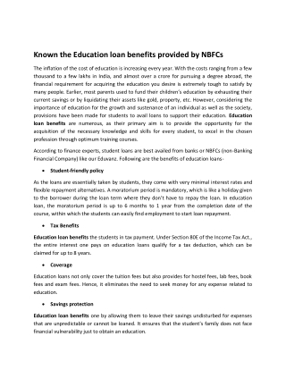 Education loan benefits